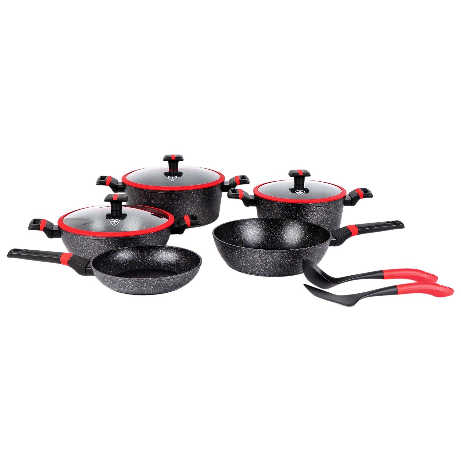 BATERIA DE 10 PIEZAS MARMOL NEGRO TAPA DE SILICON