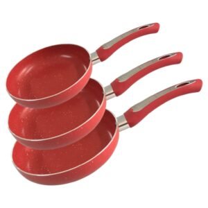 JGO DE 3 PIEZAS DE SARTENES 20 24 Y 28 CM DE MARMOL HSM COOKS MASTER ® ROJO